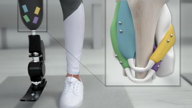 طرف صناعي ذكي مزود بتقنيات للتحكم بالحركة، ضمن أبحاث معهد MIT لتطوير أنظمة تقيس حركة العضلات باستخدام المغناطيسات الدقيقة والمستشعرات الخارجية لتحسين دقة واستجابة الأطراف الصناعية.