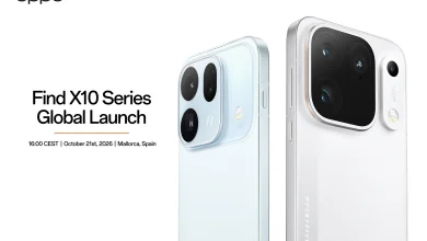 صورة هاتف أوبو Find X10 Pro Max من الأمام والخلف بتصميم أنيق وشاشة كبيرة ووحدة كاميرات خلفية متطورة، ضمن سلسلة هواتف أوبو Find X10 الجديدة لعام 2026.