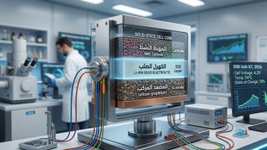 نموذج لبطارية الحالة الصلبة الحديثة داخل مختبر تقني متطور لعام 2026⁠