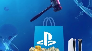 شعار بلايستيشن مع رمز تعويضات مالية وأجهزة PlayStation 5.
