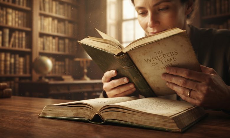 شخص يشم صفحات كتاب قديم مفتوح داخل مكتبة دافئة، في مشهد يوضح سر انجذاب بعض القراء إلى رائحة الكتب وعلاقة رائحة الصفحات بالذكريات والمشاعر.
