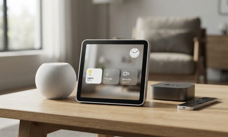 جهاز المنزل الذكي الجديد المتوقع من آبل مع HomePod mini وApple TV داخل غرفة منزلية عصرية